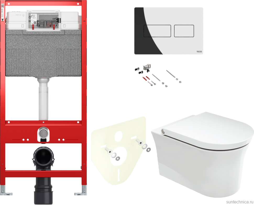 Комплект Унитаз подвесной Duravit White Tulip 2576092000 безободковый + Крышка 0027090000 с микролифтом, петли хром + Звукоизоляция TECE Profil TECEprofil 9 200 010 + Инсталляция TECEprofil Uni 2.0 9300302 + Кнопка TECEsolid 9240431 хром + Крепления TECEp