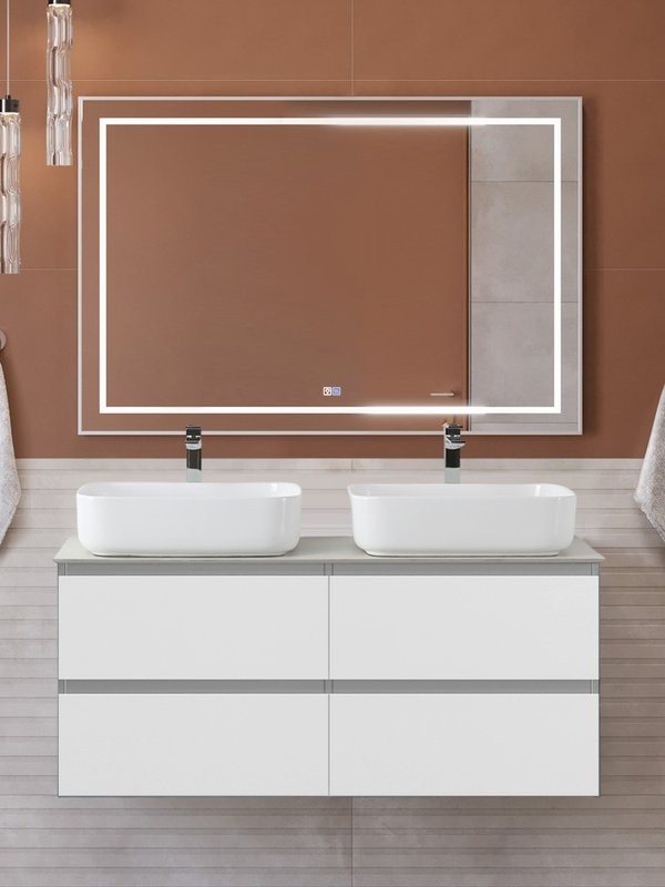 Мебель для ванной комнаты BelBagno Kraft 120 подвесная, bianco opaco, столешница kep-120-2-cem, раковина BB1304, для двоих