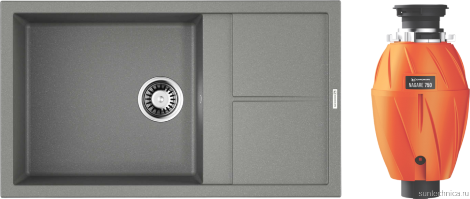 Комплект Мойка Omoikiri Sumi 86-GR leningrad grey + Измельчитель Nagare 750