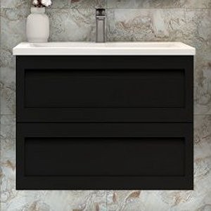 Тумба с раковиной Art&Max Platino 75, подвесная, черная матовая