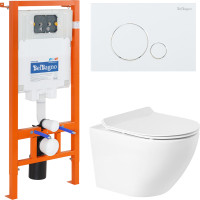 Комплект Унитаз подвесной BelBagno Sfera-r BB046CHR безободковый, крышка BB2111SC, инсталляция BB002-80 с кнопкой BB014-SR-BIANCO