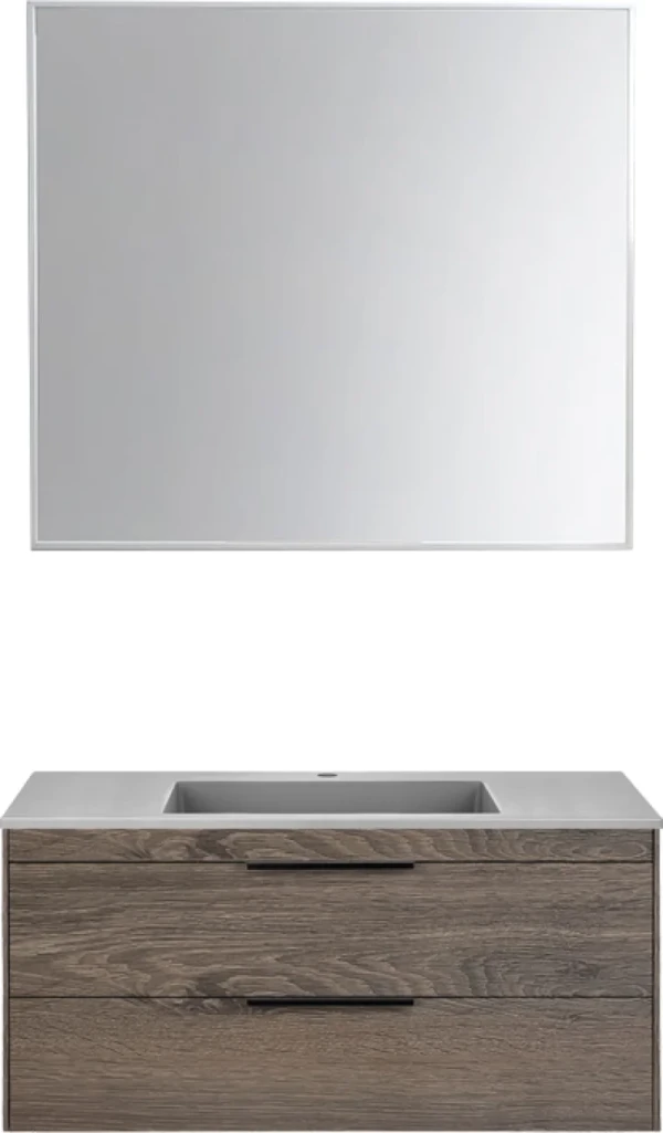 Мебель для ванной комнаты Vincea Chiara 2D 100, 2 ящика, темный дуб, с серой раковиной