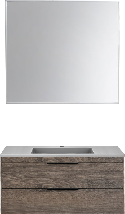 Мебель для ванной комнаты Vincea Chiara 2D 100, 2 ящика, темный дуб, с серой раковиной