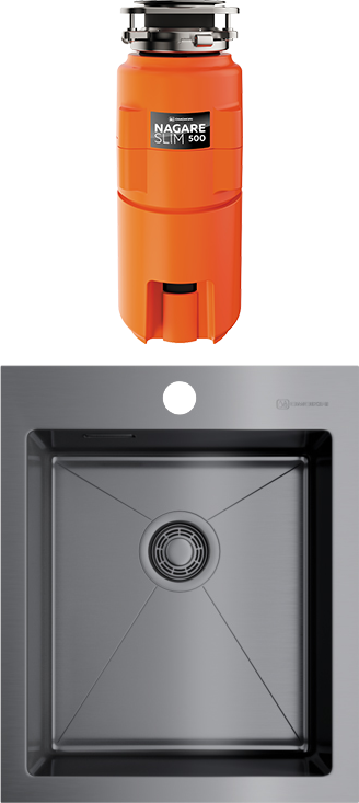 Комплект Мойка Omoikiri Akisame 41-GM 4973094 вороненая сталь + Измельчитель Nagare slim 500