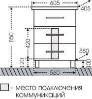 Тумба под раковину СаНта Омега 60 напольная, 3 ящика