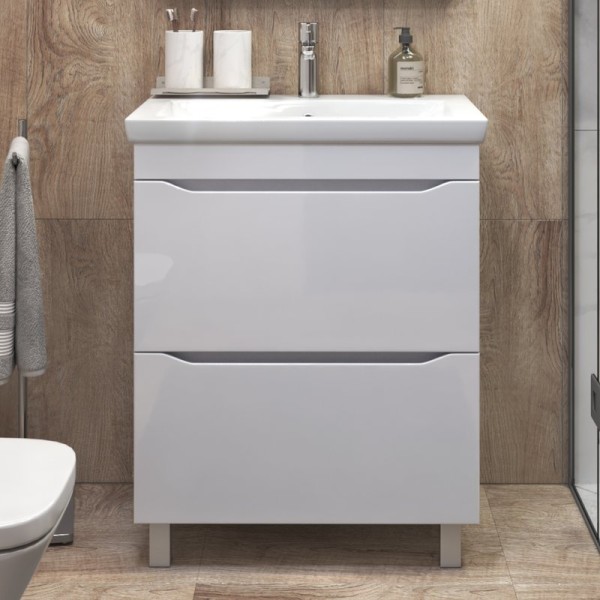 Тумба с раковиной Vigo Grani 70 напольная, 2 ящика, белая, раковина Como 70