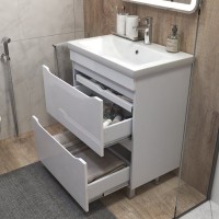 Тумба с раковиной Vigo Grani 70 напольная, 2 ящика, белая, раковина Como 70
