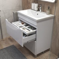 Тумба с раковиной Vigo Grani 70 напольная, 2 ящика, белая, раковина Como 70