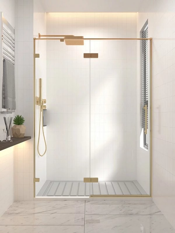 Душевая дверь в нишу Veconi Premium Alassio G 150x200, профиль брашированное золото, стекло прозрачное