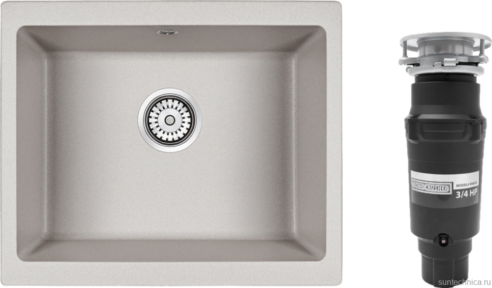 Комплект Мойка Paulmark Gera 60 PM205546-GR серый + Измельчитель Bone Crusher BC 910-SL-Slim Line