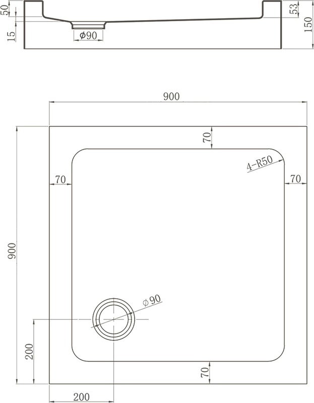 Поддон для душа Veconi Tezeo acrylic TZ-52B 90x90, черный