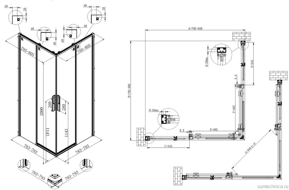 Душевой уголок Vincea Ultima VSS-7UL8080CLGM 80х80 см, профиль вороненая сталь, стекло прозрачное