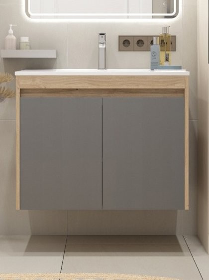 Тумба с раковиной Teymi Netta 80 дуб, графит