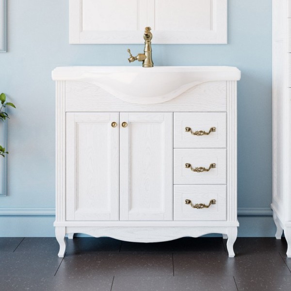 Тумба с раковиной ValenHouse Эллина 80 белая, фурнитура бронза