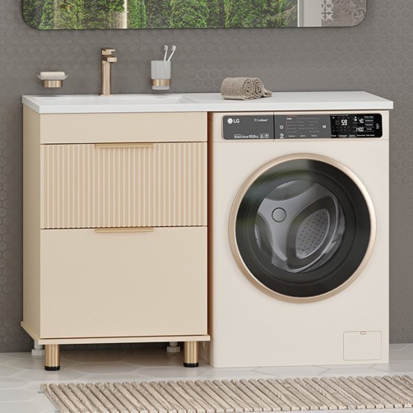 Тумба с раковиной Brevita Enfida 60 напольная, под стиральную машину, L, бежевая
