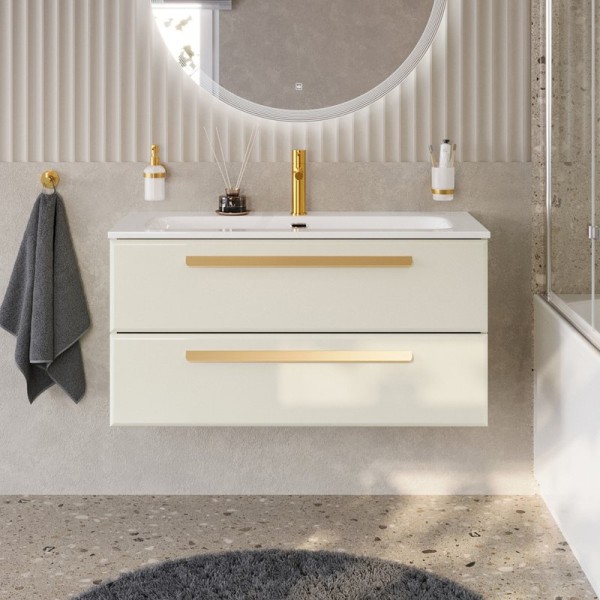 Тумба с раковиной Cezares Eco Cer-N 100 брашированная альпака, раковина Eco 100, ручки сатиновое золото