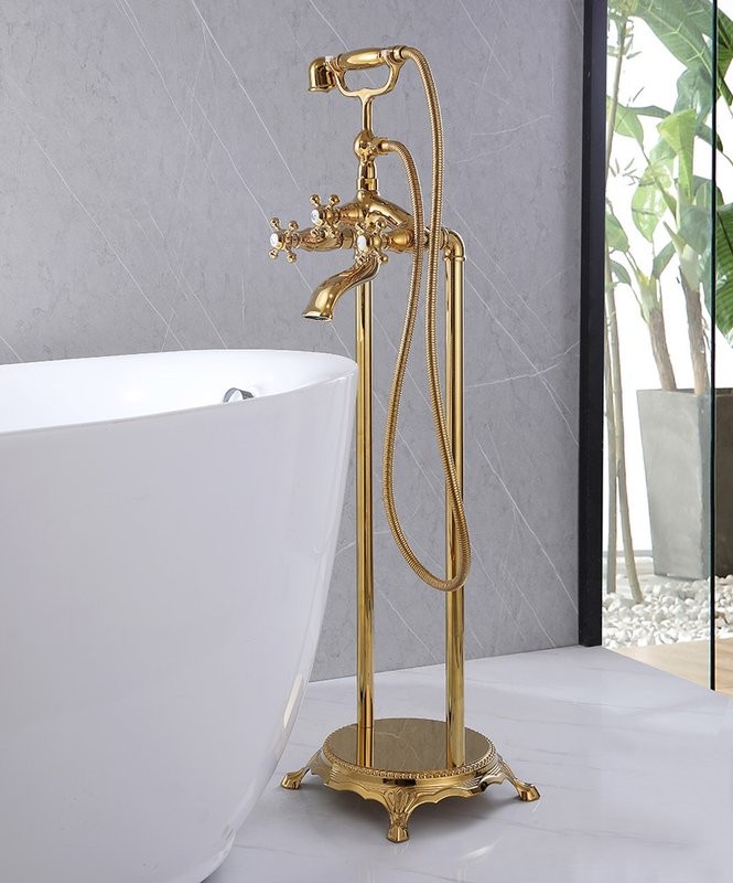 Напольный смеситель для ванны с душем Abber Klassik AF8415G С ВНУТРЕННЕЙ ЧАСТЬЮ, золото