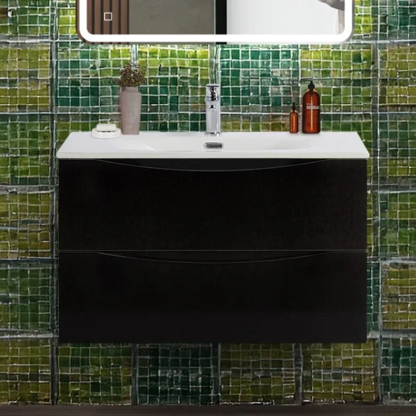 Тумба с раковиной BelBagno Marino-cer-n 80 подвесная, nero lucido
