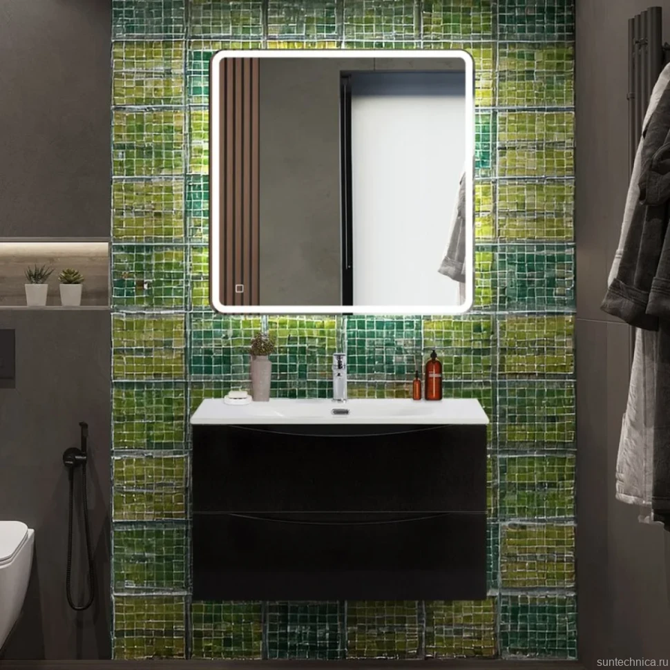 Тумба с раковиной BelBagno Marino-cer-n 80 подвесная, nero lucido