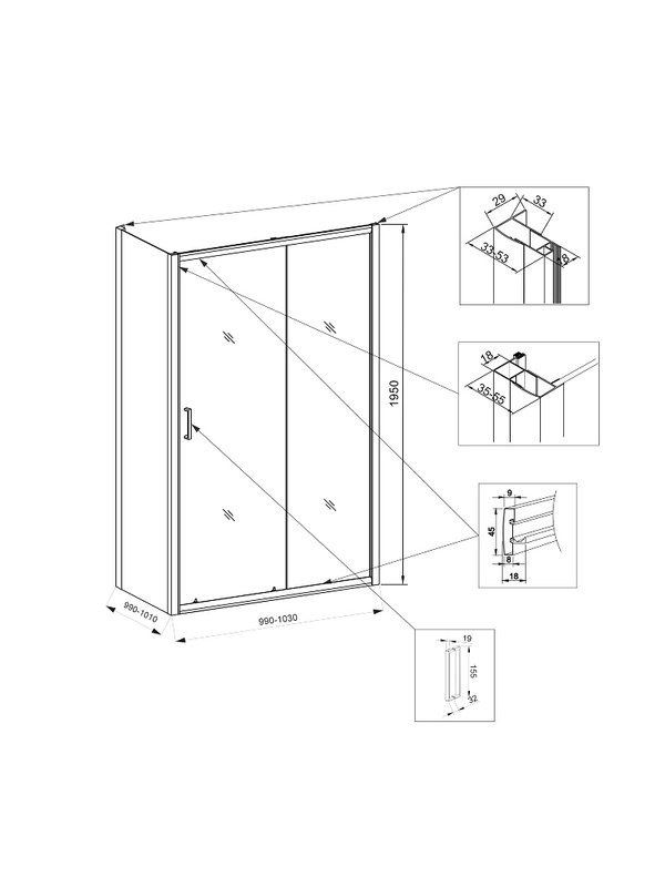 Душевой уголок Veconi Rovigo RV-046 100x100x195, профиль матовый хром, стекло прозрачное