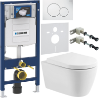 Комплект Унитаз подвесной BelBagno Marino BB105CHR безободковый + Крышка BB105SC с микролифтом, петли хром + Инсталляция Geberit Duofix UP 320 111.300.00.5 + Кнопка Sigma 01 115.770.11.5 белая + Крепления 111.815.00.1 к стене + Звукоизоляция