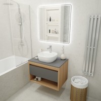 Тумба с раковиной Teymi Ritta 75 дуб эврика, матовый графит, раковина Solli 40