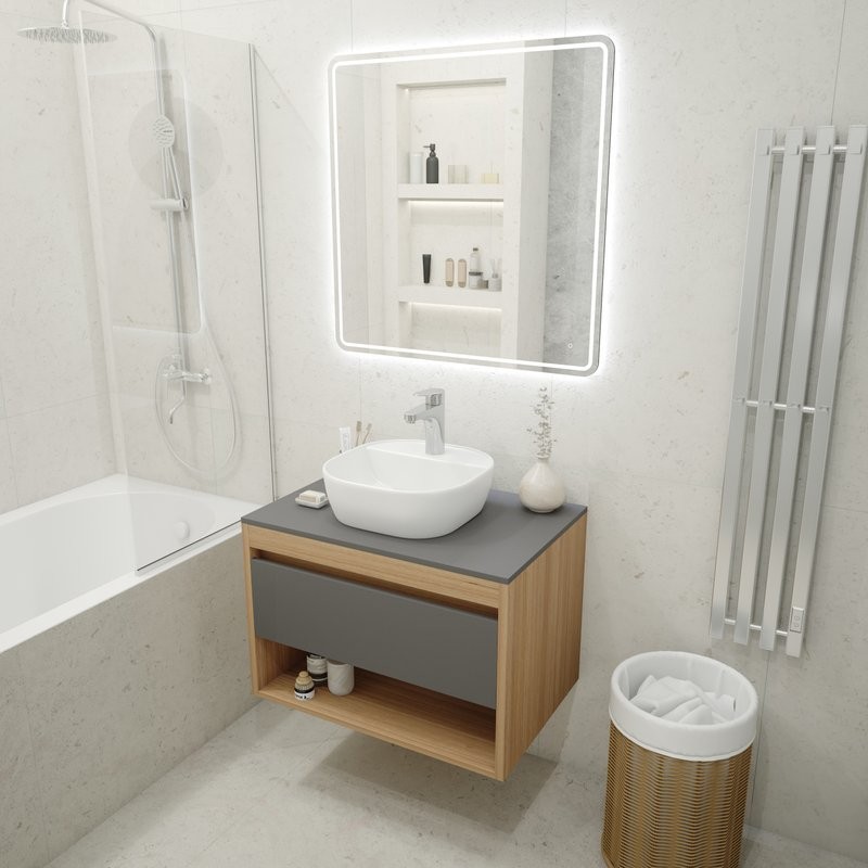 Тумба с раковиной Teymi Ritta 75 дуб эврика, матовый графит, раковина Solli 40