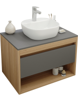Тумба с раковиной Teymi Ritta 75 дуб эврика, матовый графит, раковина Solli 40