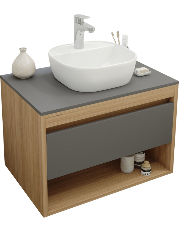 Тумба с раковиной Teymi Ritta 75 дуб эврика, матовый графит, раковина Solli 40
