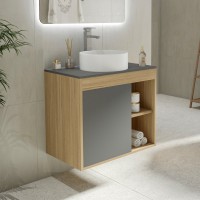 Тумба с раковиной Teymi Nura 70 дуб эврика, матовый графит, раковина Lina D35