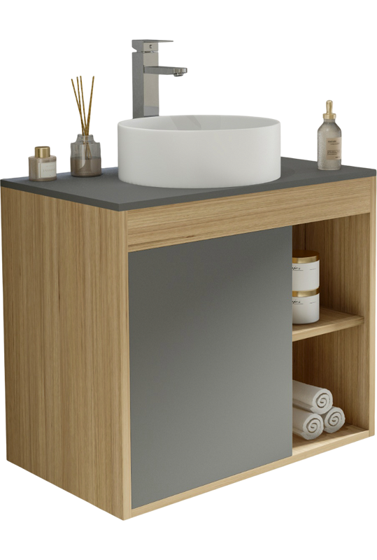 Тумба с раковиной Teymi Nura 70 дуб эврика, матовый графит, раковина Lina D35