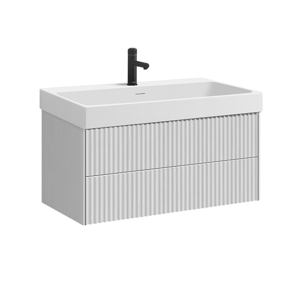 Тумба с раковиной Belux Сиртаки 100 подвесная, белая глянцевая