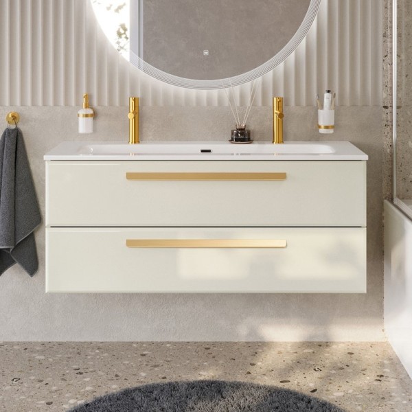 Тумба с раковиной Cezares Eco Cer-N 120 брашированная альпака, раковина Eco 120-1-2, ручки сатиновое золото