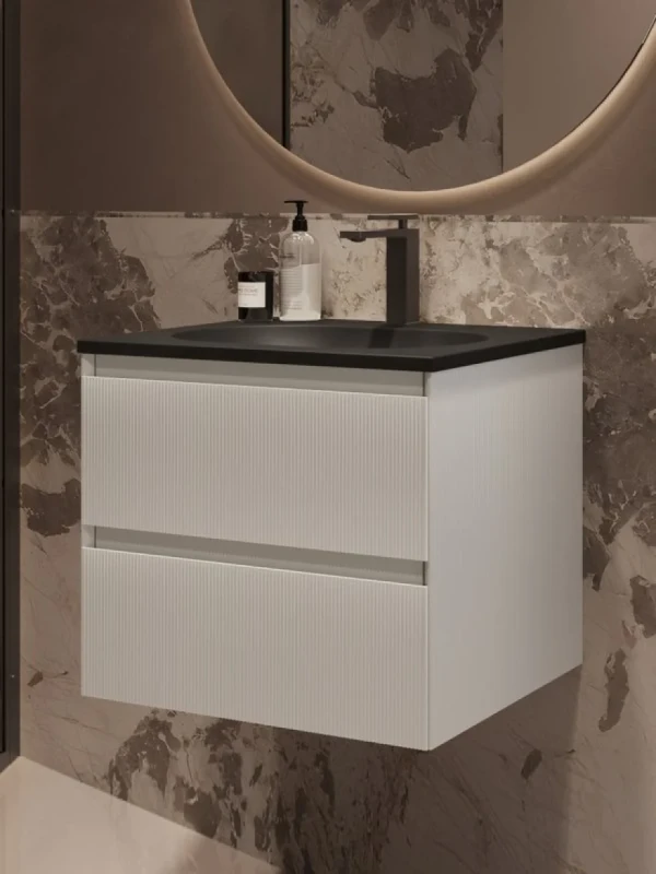 Тумба с раковиной Vincea Welle 60 m.white soft-touch, раковина VCB-4H600A антрацит