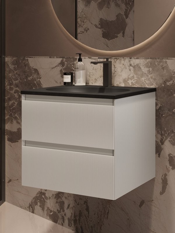 Тумба с раковиной Vincea Welle 60 m.white soft-touch, раковина VCB-4H600A антрацит