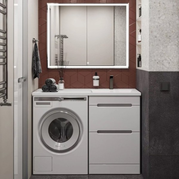 Мебель для ванной комнаты SanStar Толедо 110 R под стиральную машину белая, раковина Даллас