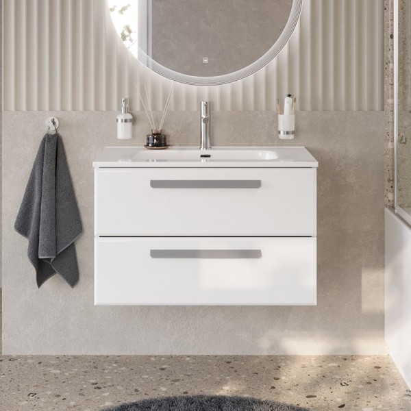 Тумба с раковиной Cezares Eco Cer-N 80 bianco lucido, раковина Duet 80, ручки серые