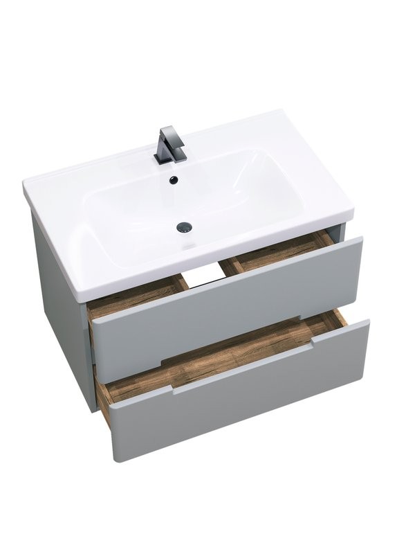 Тумба с раковиной SanStar Ориана 80 подвесная, серая, раковина Dreja Harmony 80