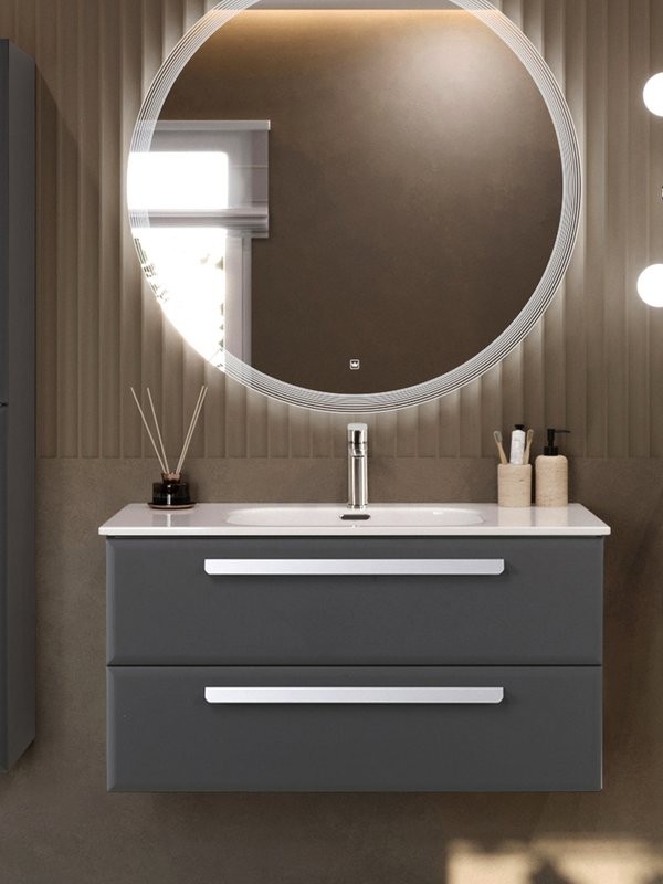 Тумба с раковиной Cezares Eco-Cer-N 100 темно-серая матовая, раковина CZR-8095-100, ручки сатин