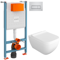 Комплект Унитаз подвесной VitrA Shift 7742B003-0075 белый глянцевый + Крышка DIWO Шифт 0405 быстросъемное, с микролифтом + Инсталляция V-Fix Core 738-5800-01 с кнопкой смыва Root S 740-2380 хром