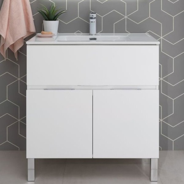 Тумба под раковину Aquanet Алвита new 80 напольная, белая, в дверками и ящиком