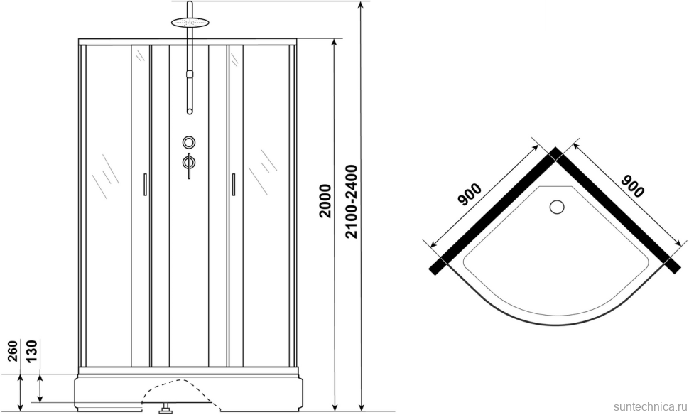 Душевая кабина Niagara Classic NG-6701-14BKT 90x90 см, без крыши, с тропическим душем