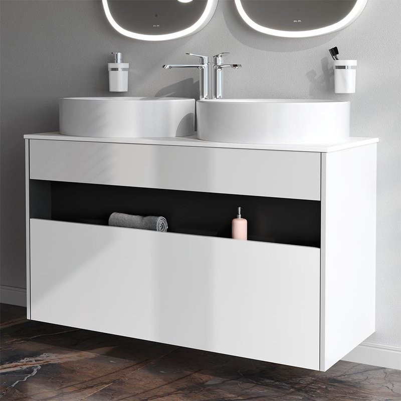 Тумба с раковиной AM.PM Func 120 белый глянец, со столешницей, раковина M8FWCC20550WG