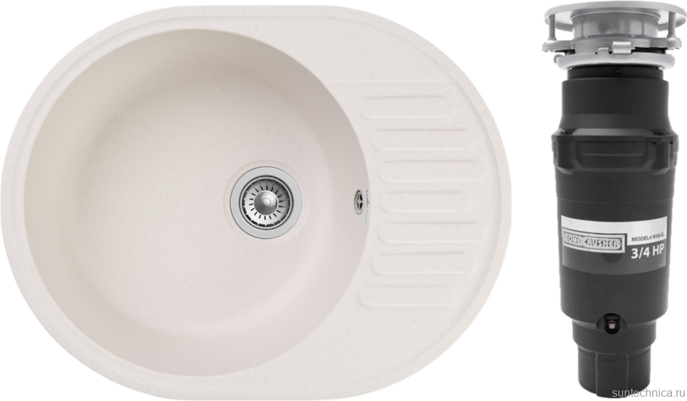 Комплект Мойка GranFest Quarz Z58 белый + Измельчитель Bone Crusher BC 910-SL-Slim Line