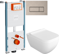 Комплект Унитаз подвесной VitrA Shift 7742B003-0075 белый глянцевый + Крышка DIWO Шифт 0405 быстросъемное, с микролифтом + Инсталляция V-Fix Core 732-5800-01PV + Кнопка Root Square 740-2395 никель