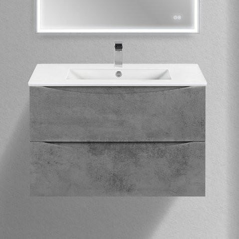 Тумба с раковиной Vincea Mia Slim 80, 2 ящика, бетон