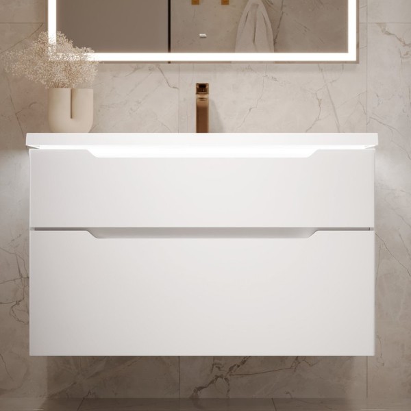 Тумба с раковиной Jorno Puro 100 подвесная, белая