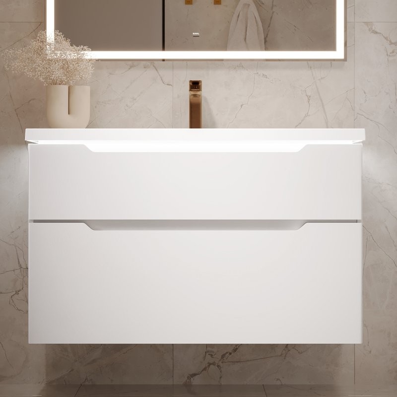 Тумба с раковиной Jorno Puro 100 подвесная, белая