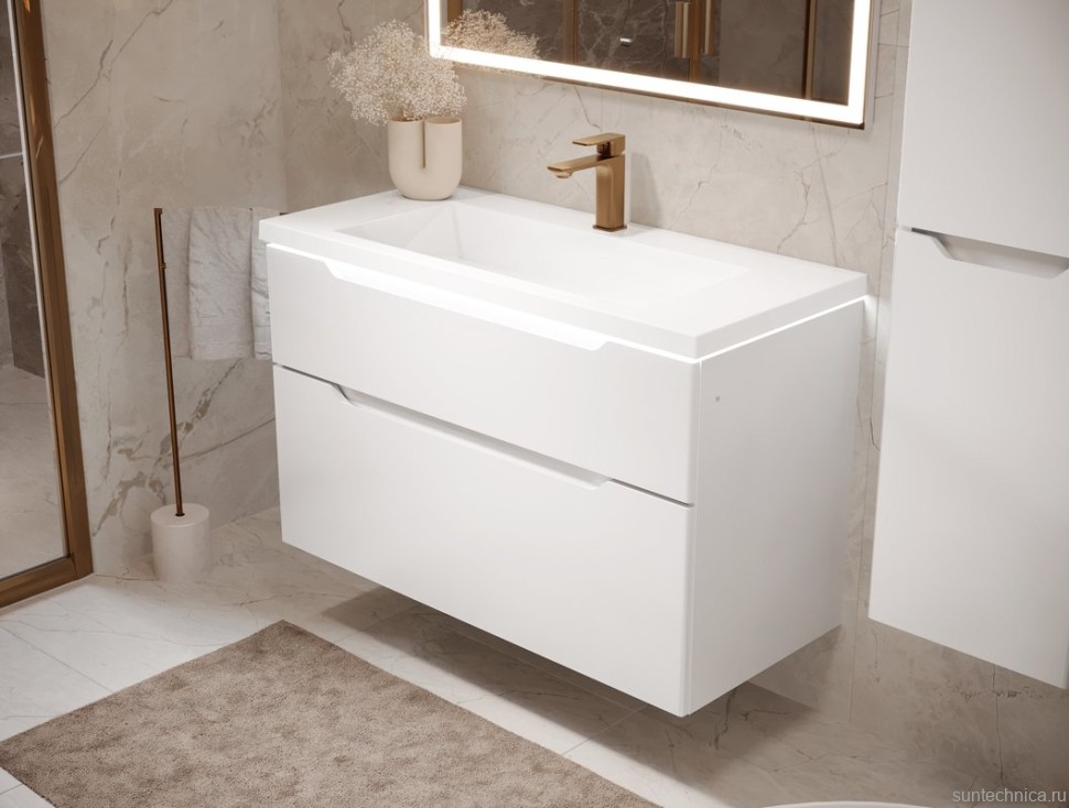 Тумба с раковиной Jorno Puro 100 подвесная, белая