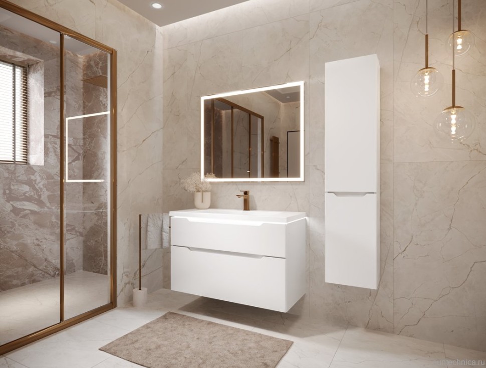 Тумба с раковиной Jorno Puro 100 подвесная, белая